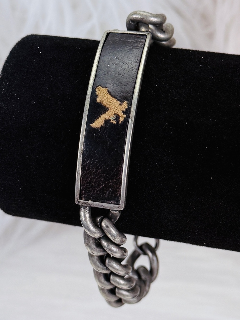 Vintage Aged Silvertone Chain Bracelet with Eagle Design